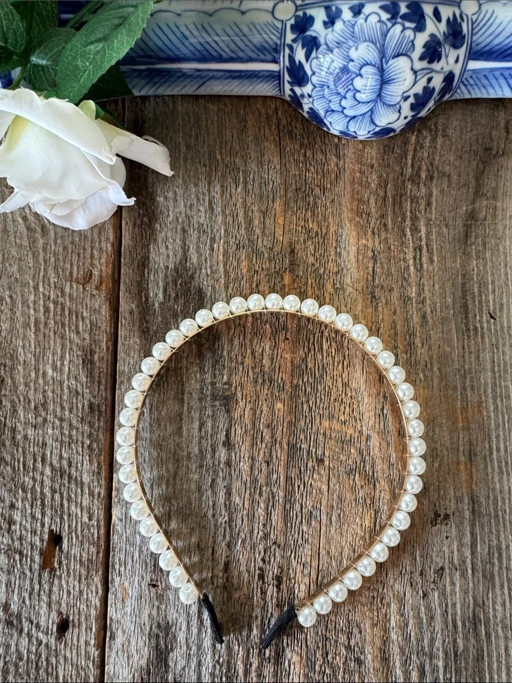 Set of 3 Faux Pearl Headbands – Gold Tone Metal Hair Accessories